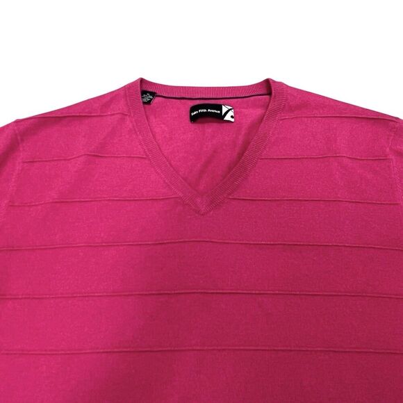 Saks Fifth Avenue Silk Cashmere Sweater V-Neck Long Sleeve Pink Magenta Men’s XL - Picture 3 of 7